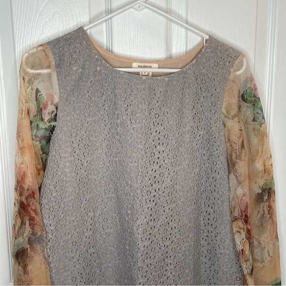 Sundance Mixed Media Lace Art Nouveau Silk Sleeve Crocheted Hem Blouse S - Picture 3 of 12